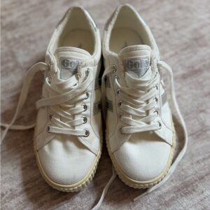 Gola White Canvas Sneaker with Silver Accent